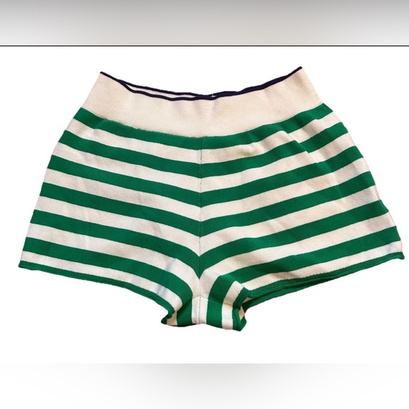 Daily Practice Pants - Daily Practice Medium Anthropologie Green White Striped Shorts Tight Knit Cotton